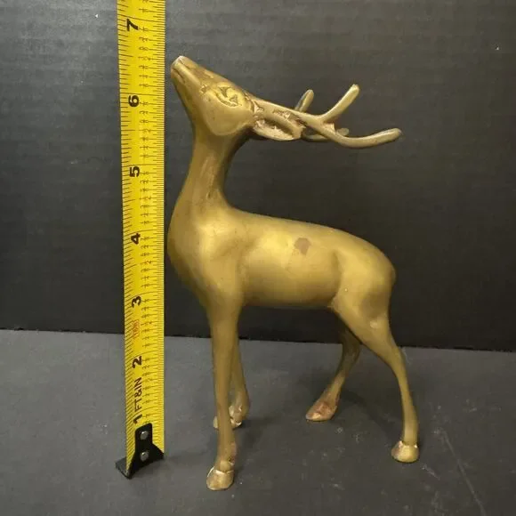 Vintage Brass Deer Figurine Buck 6.5 Inches Unbranded Heavy Rudolf Winter Decor - Picture 11 of 11